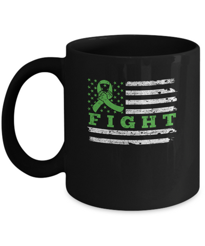 Fight Green Ribbon US Flag Liver Lymphoma Cancer Awareness Mug-Coffee Mug-11oz Mug-Black