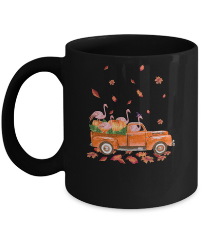 Happy Halloween Flamingo Fall Autumn Pumpkin Truck Mug-Coffee Mug-11oz Mug-Black