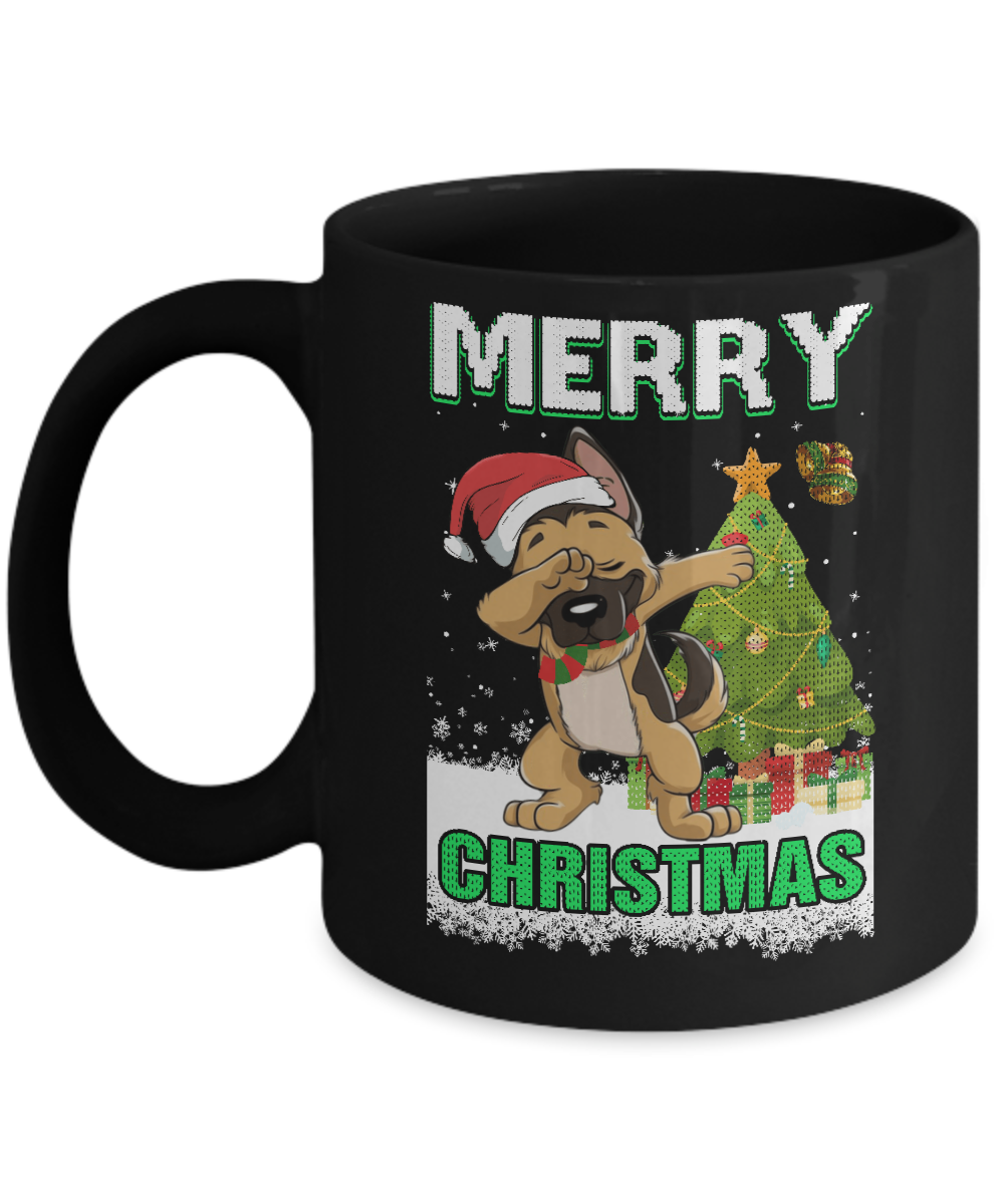 Cute German Shepherd Claus Merry Christmas Ugly Sweater Mug-Coffee Mug-11oz Mug-Black