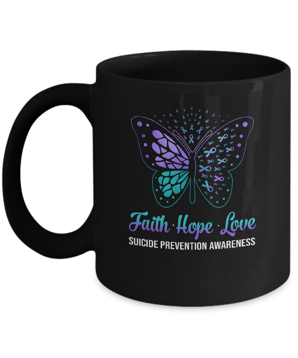 Faith Hope Love Butterfly Suicide Prevention Awareness Mug-Coffee Mug-11oz Mug-Black