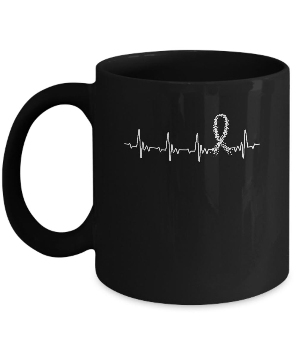 Lung Cancer Awareness White Ribbon Heartbeat Mug-Coffee Mug-11oz Mug-Black
