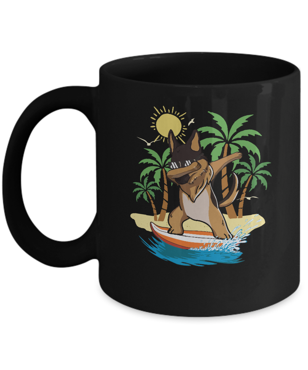 Summer Vacation Dabbing German Shepherd Surfing Surfboard Gift Mug