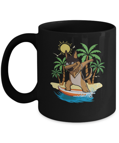 Summer Vacation Dabbing German Shepherd Surfing Surfboard Gift Mug-Coffee Mug-11oz Mug-Black