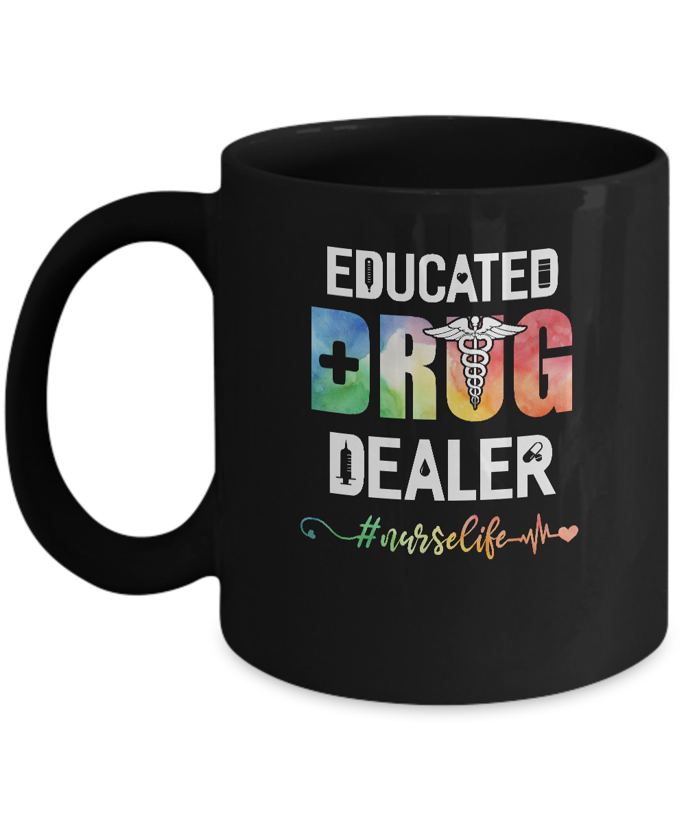 Educated Drug Dealer Funny Nursing Nurse Gift Heart Beat Mug-Coffee Mug-11oz Mug-Black