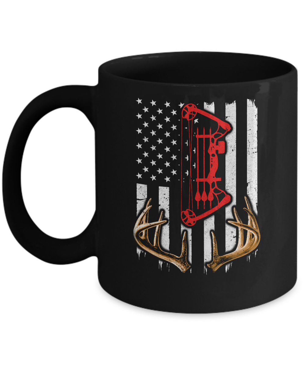 Deer Hunting US Flag Deer Hunter Mug-Coffee Mug-11oz Mug-Black