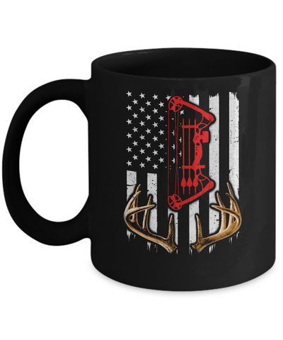 Deer Hunting US Flag Deer Hunter Mug-Coffee Mug-11oz Mug-Black