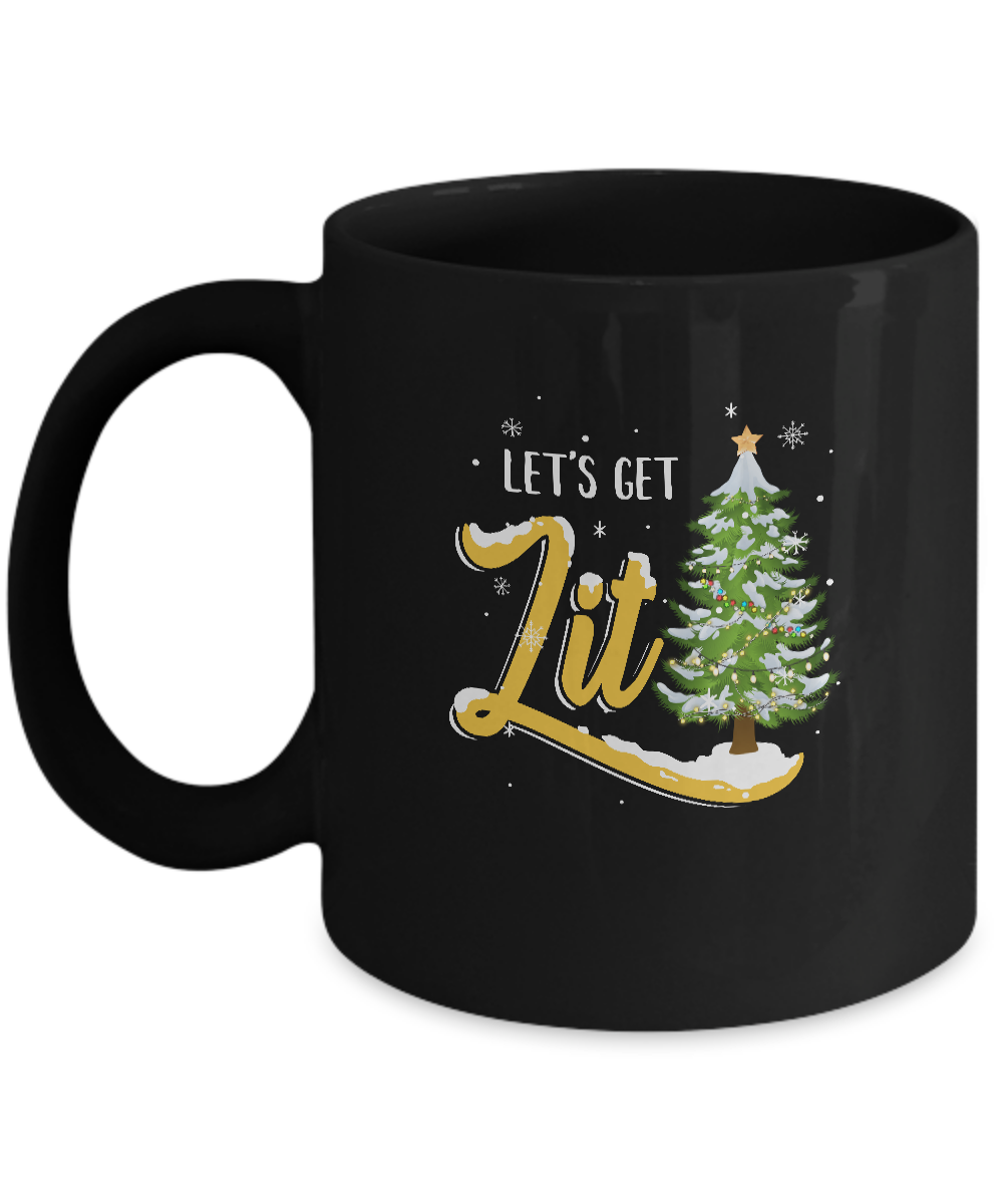 Let's Get Lit Funny Christmas Tree Drinking Beer Mug-Coffee Mug-11oz Mug-Black