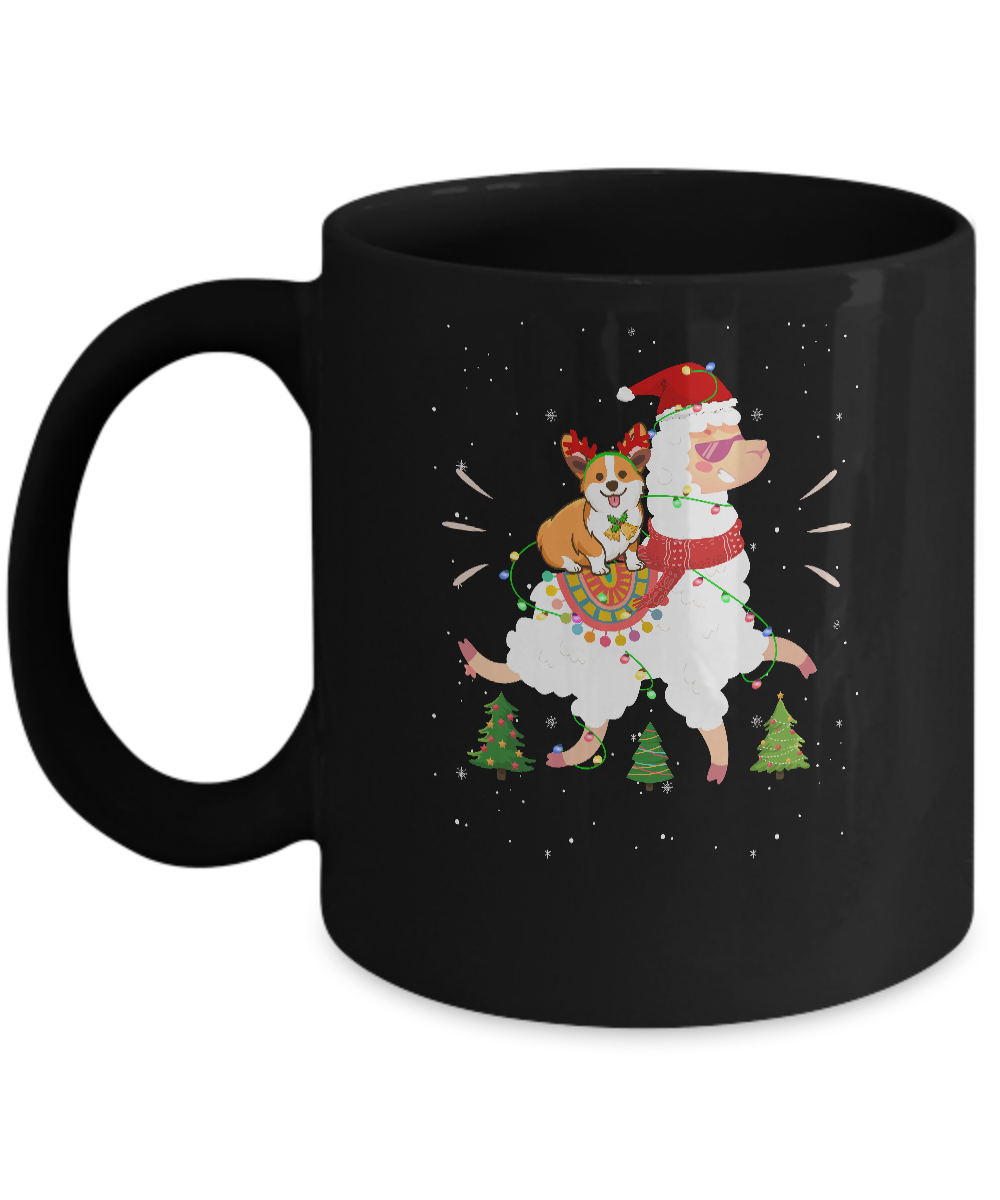 Funny Corgi Riding Llama Christmas Xmas Gifts Mug-Coffee Mug-11oz Mug-Black