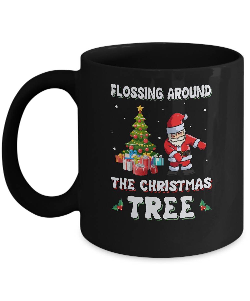 Santa Claus Flossing Around The Christmas Tree Mug-Coffee Mug-11oz Mug-Black