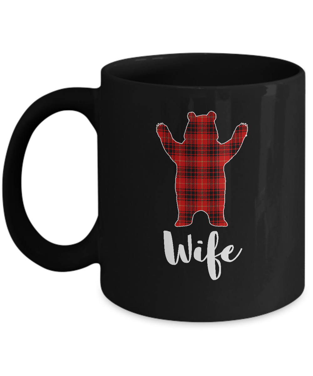 Red Wife Bear Buffalo Plaid Family Christmas Pajamas Mug-Coffee Mug-11oz Mug-Black