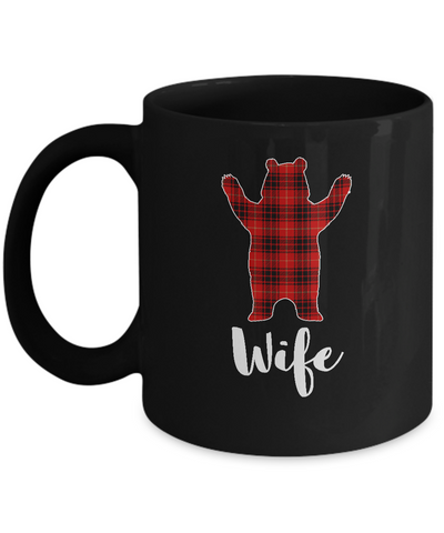 Red Wife Bear Buffalo Plaid Family Christmas Pajamas Mug-Coffee Mug-11oz Mug-Black