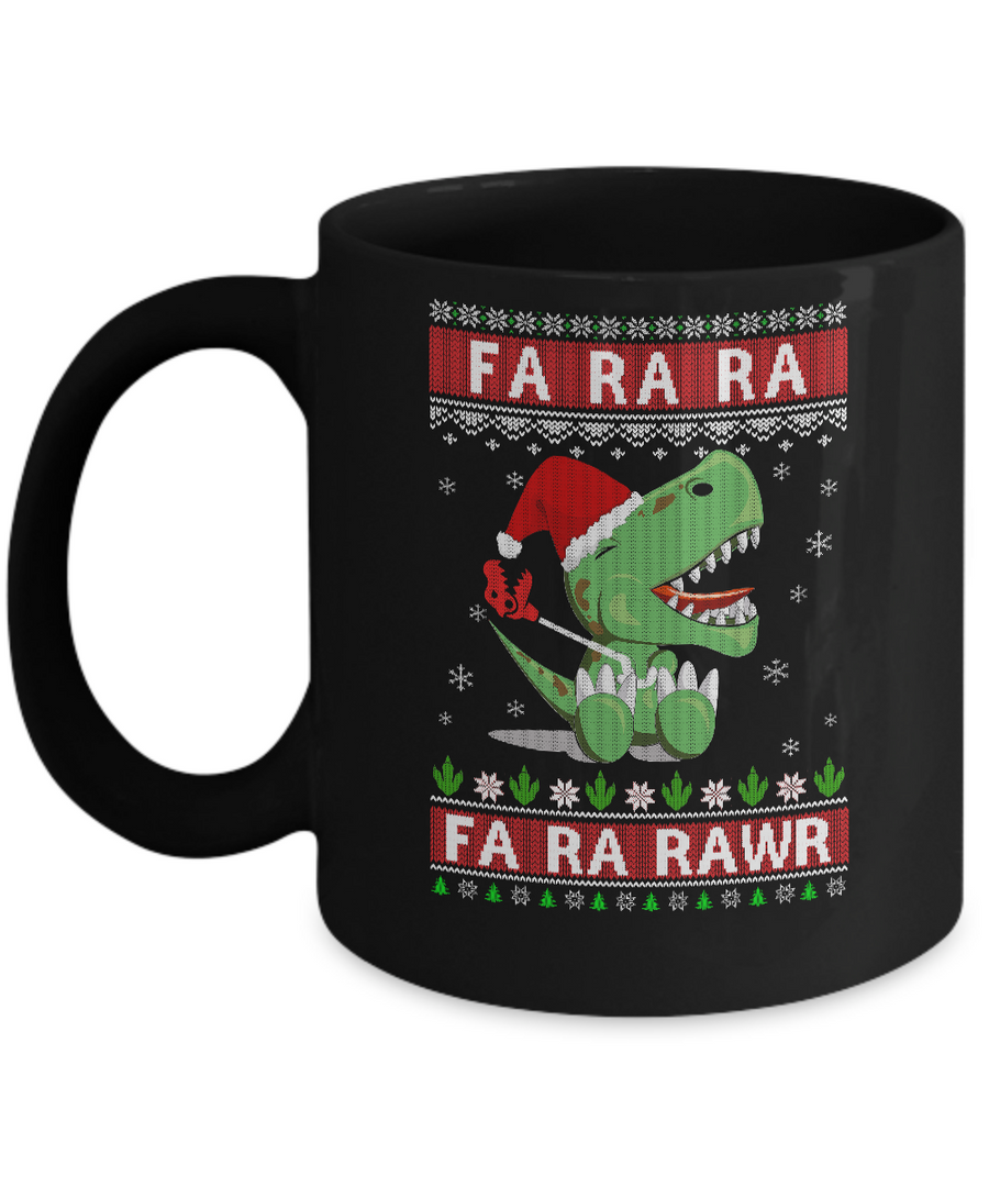 Fa La La Fa Ra Rawr T-Rex Dinosaur Ugly Christmas Sweater Mug-Coffee Mug-11oz Mug-Black