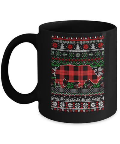 Rhino Red Plaid Ugly Christmas Sweater Funny Gifts Mug-Coffee Mug-11oz Mug-Black