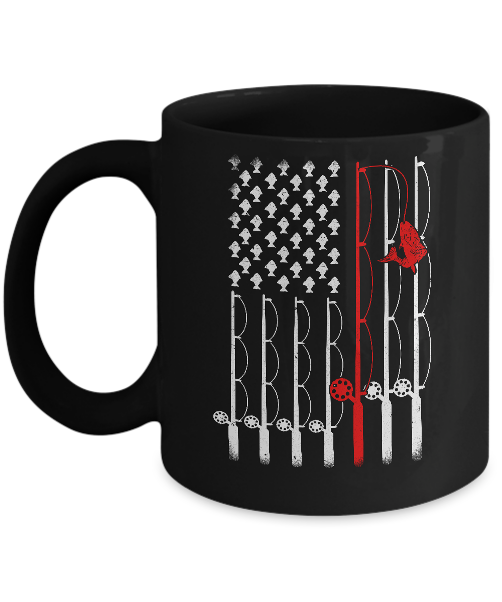 Vintage Fishing Clothes American Flag Bass Fishing Mug-Coffee Mug-11oz Mug-Black