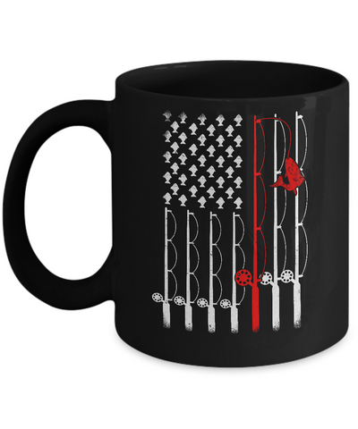 Vintage Fishing Clothes American Flag Bass Fishing Mug-Coffee Mug-11oz Mug-Black