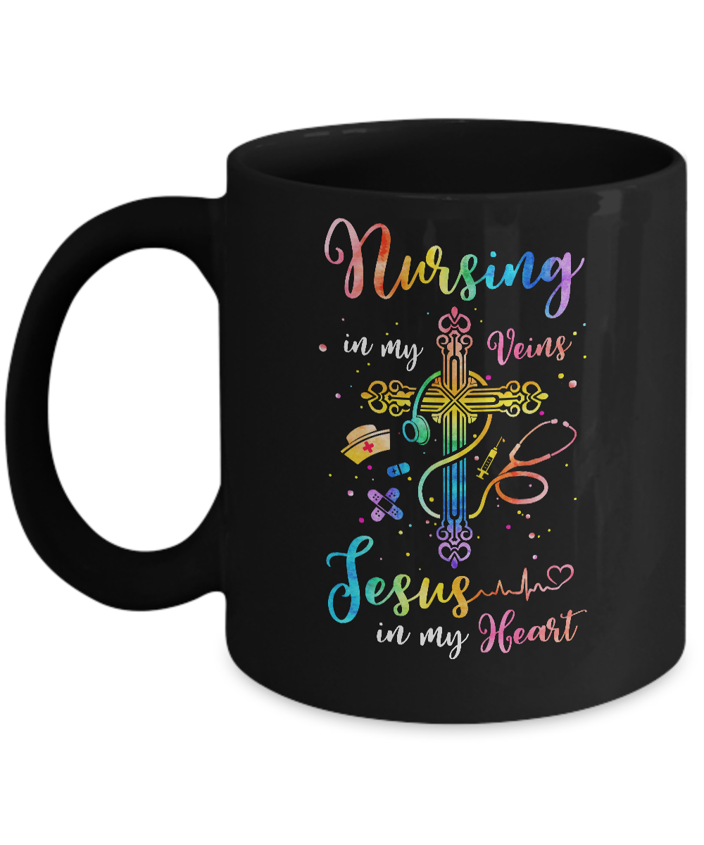 Nursing In My Veins Jesus In My Heart Mug-Coffee Mug-11oz Mug-Black