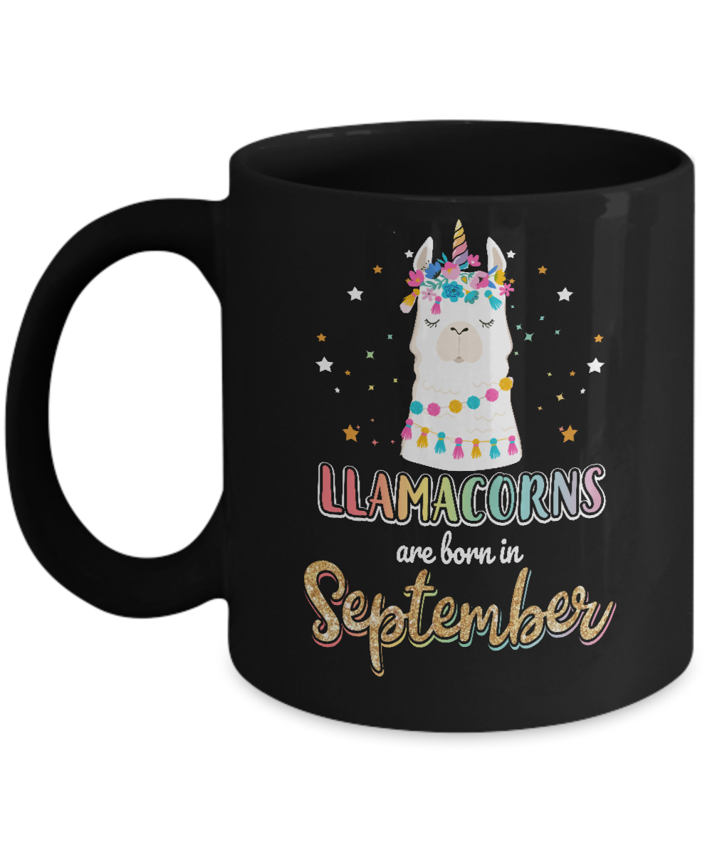 Llama Unicorn Llamacorns Born In September Birthday Gift Mug-Coffee Mug-11oz Mug-Black