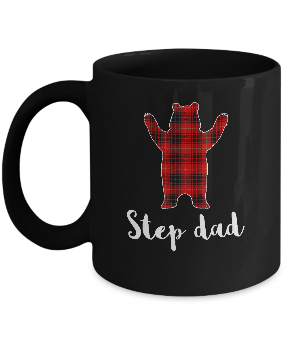Red Step Dad Bear Buffalo Plaid Family Christmas Pajamas Mug