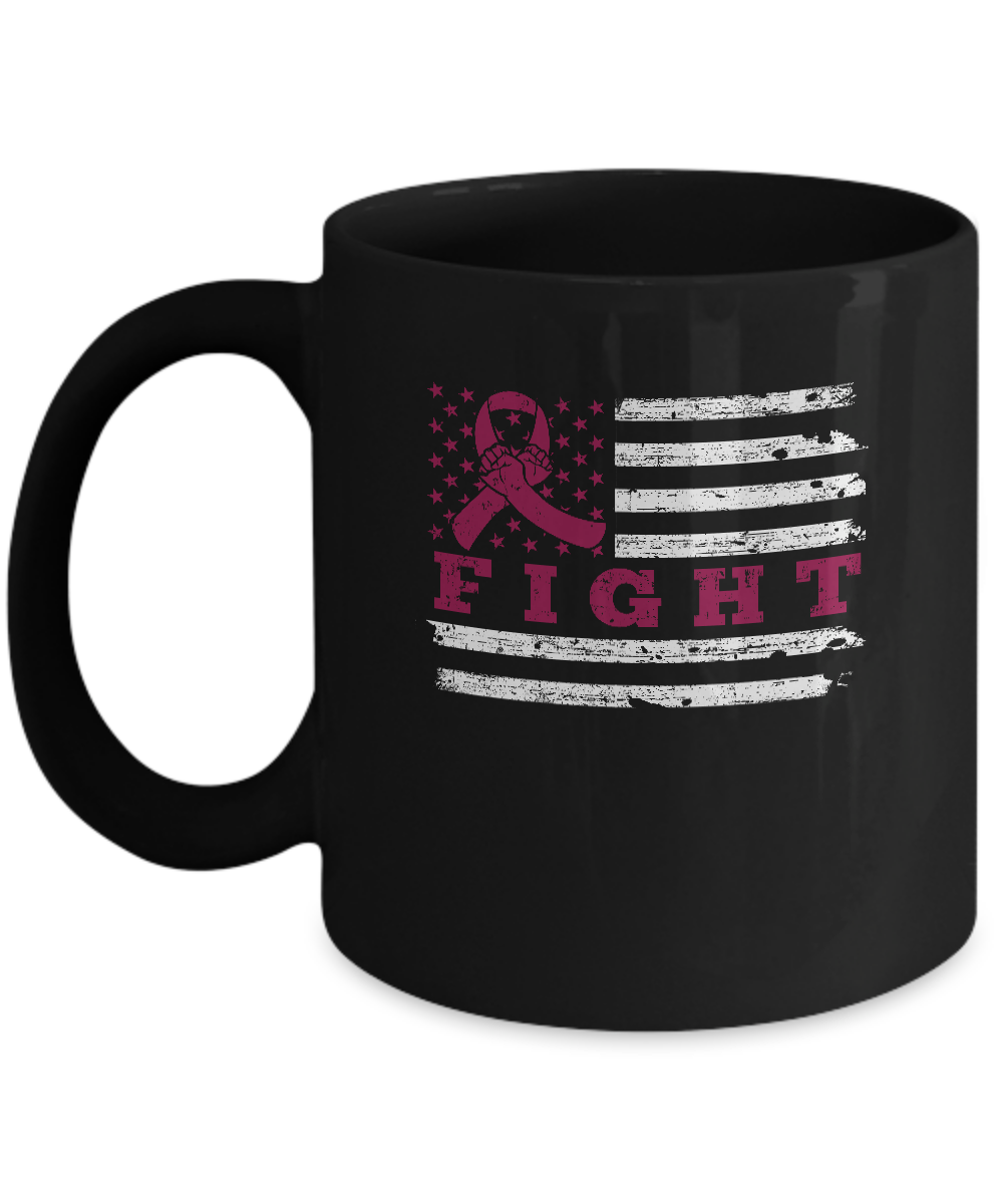 Fight Burgundy Ribbon US Flag Multiple Myeloma Awareness Mug-Coffee Mug-11oz Mug-Black