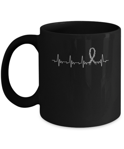 Brain Cancer Diabetes Awareness Gray Ribbon Heartbeat Mug-Coffee Mug-11oz Mug-Black