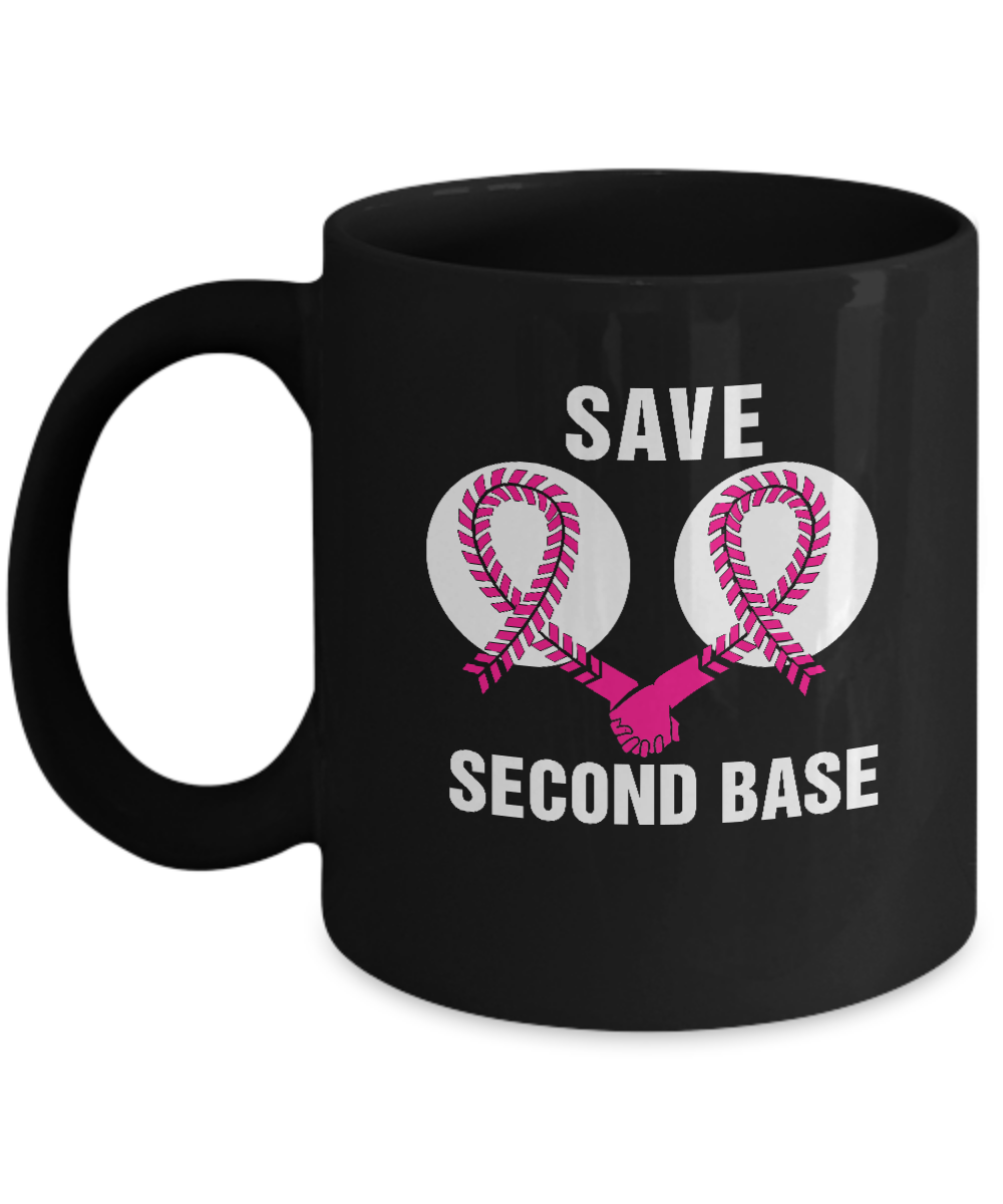 Save The Second Base Breast Cancer Awareness Baseball Mug-Coffee Mug-11oz Mug-Black