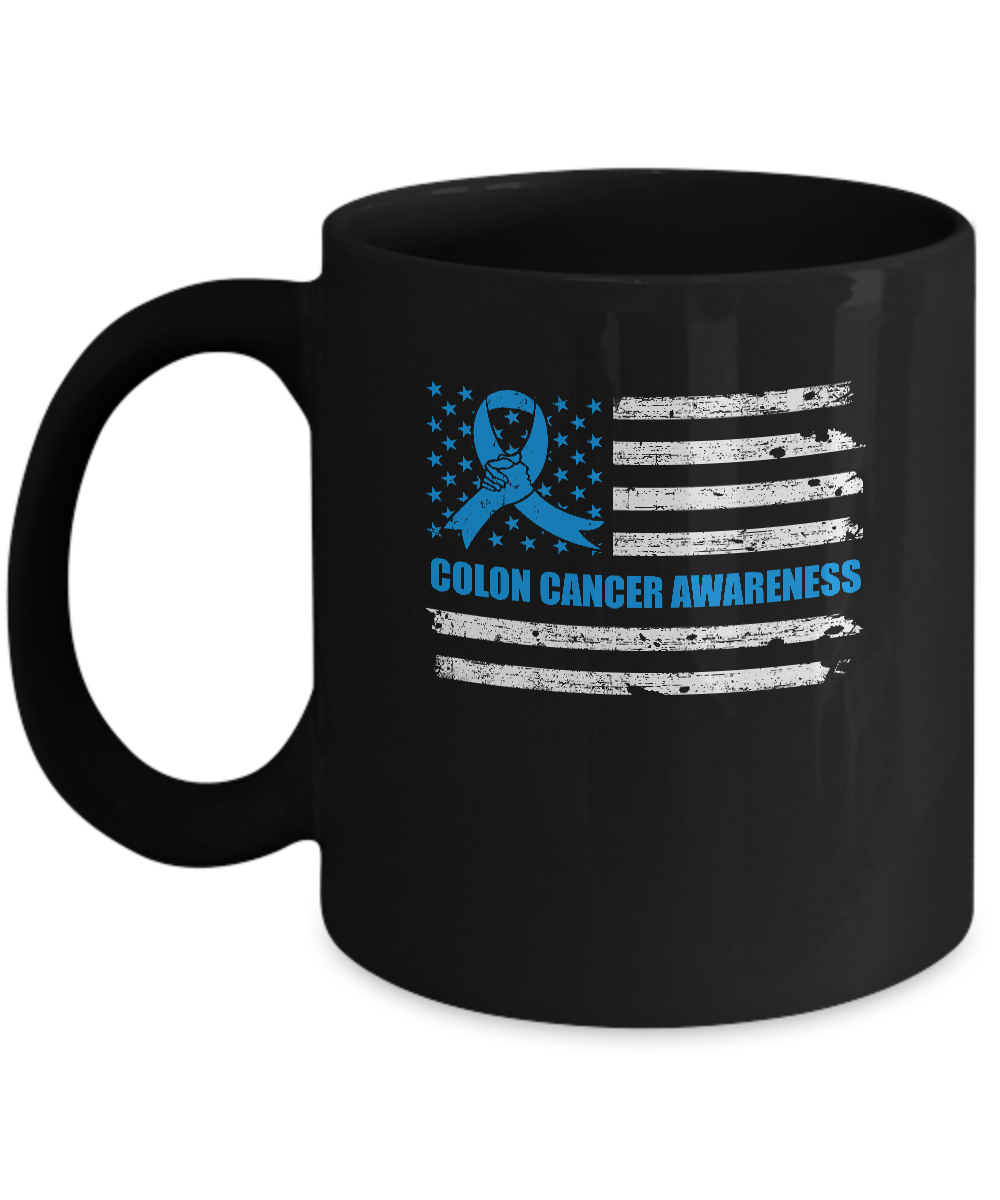 Blue Ribbon Colon Cancer Awareness US Flag Mug