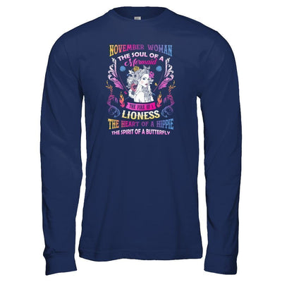November Woman The Soul Of A Mermaid Birthday-T-Shirt & Tank Top-Long Sleeve T-Shirt-Navy
