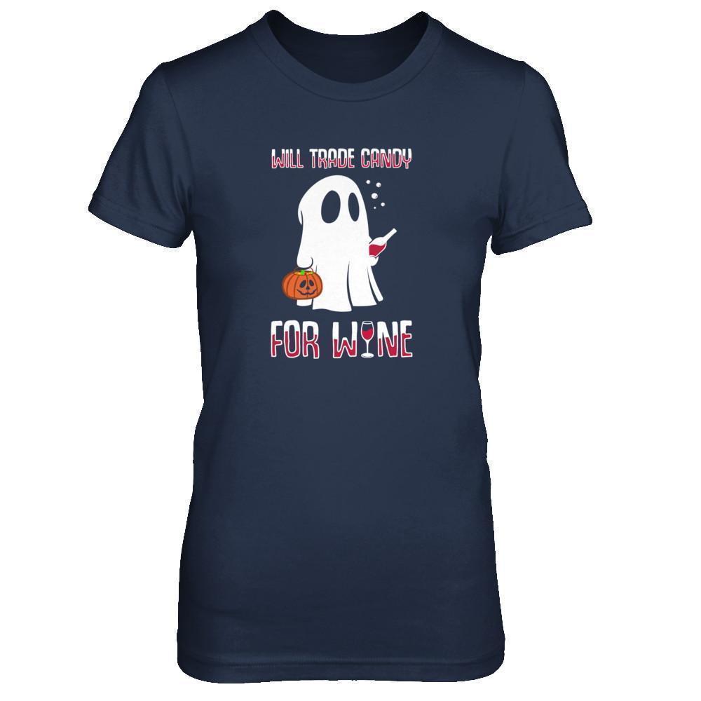Will Trade Candy For Wine Lover Halloween-T-Shirt & Tank Top-Women's T-Shirt-Navy