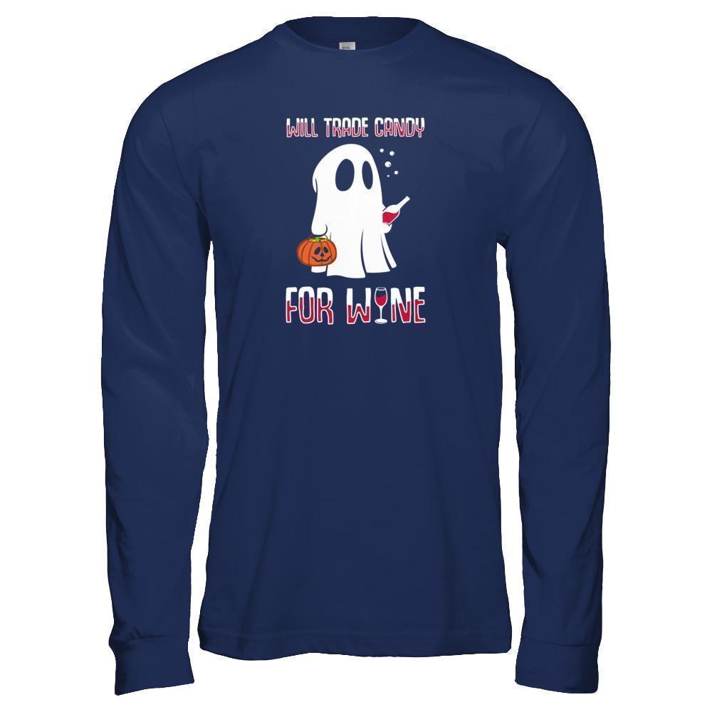 Will Trade Candy For Wine Lover Halloween-T-Shirt & Tank Top-Long Sleeve T-Shirt-Navy