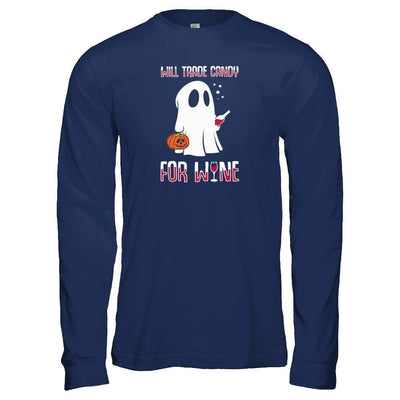 Will Trade Candy For Wine Lover Halloween-T-Shirt & Tank Top-Long Sleeve T-Shirt-Navy